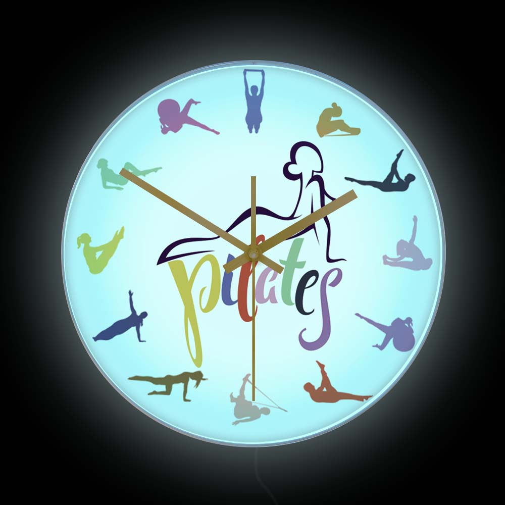 Pilates Yoga Room - Zegar ścienny z kolorowym nadrukiem pozycji
