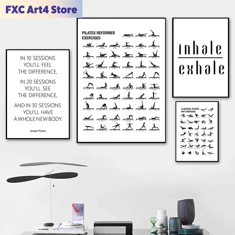 Pilates Yoga Gym - Plakat bez ramy z schematem ćwiczeń